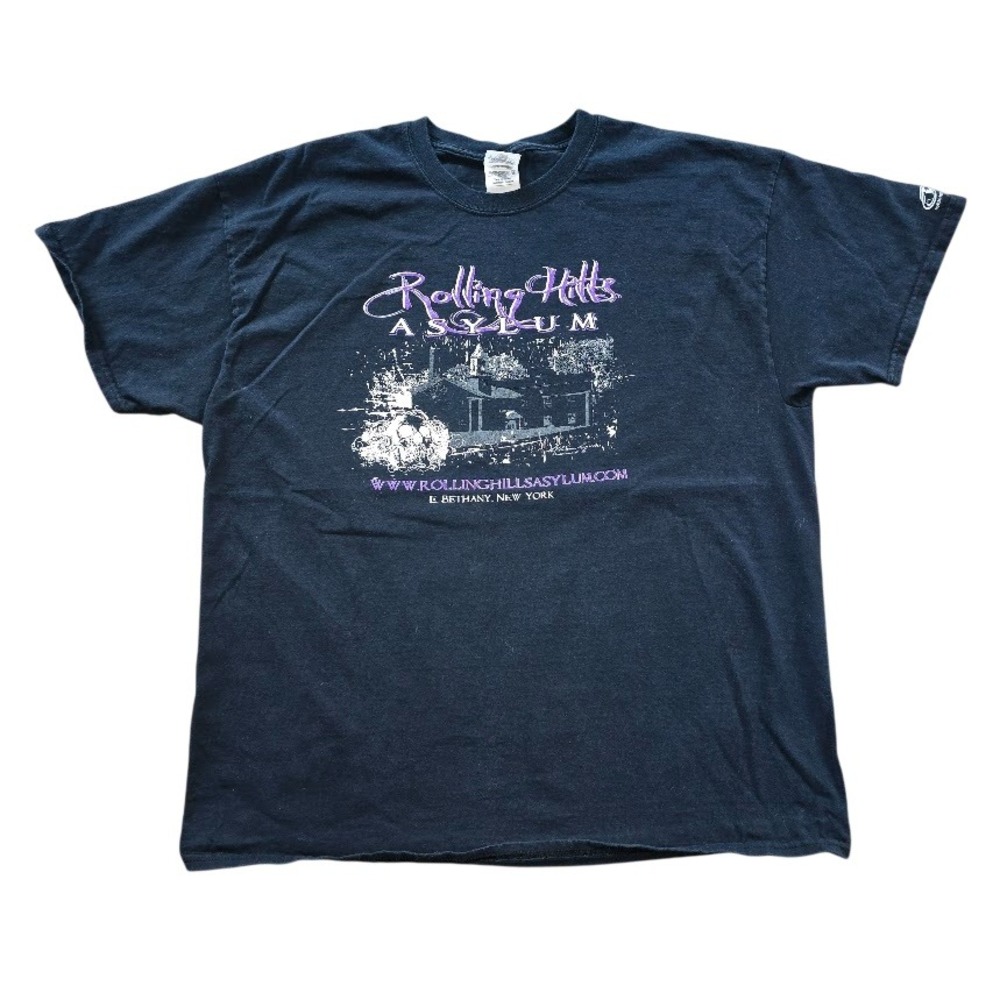 Gildan Rolling Hills Asylum T Shirt Mens XL Black Haunted Paranormal Goth Core